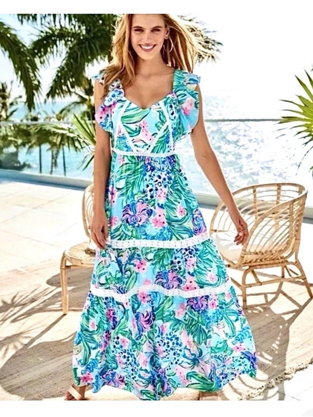 Lilly Pulitzer Ivie Maxi Dress in  Kitten Around Print. Size 2